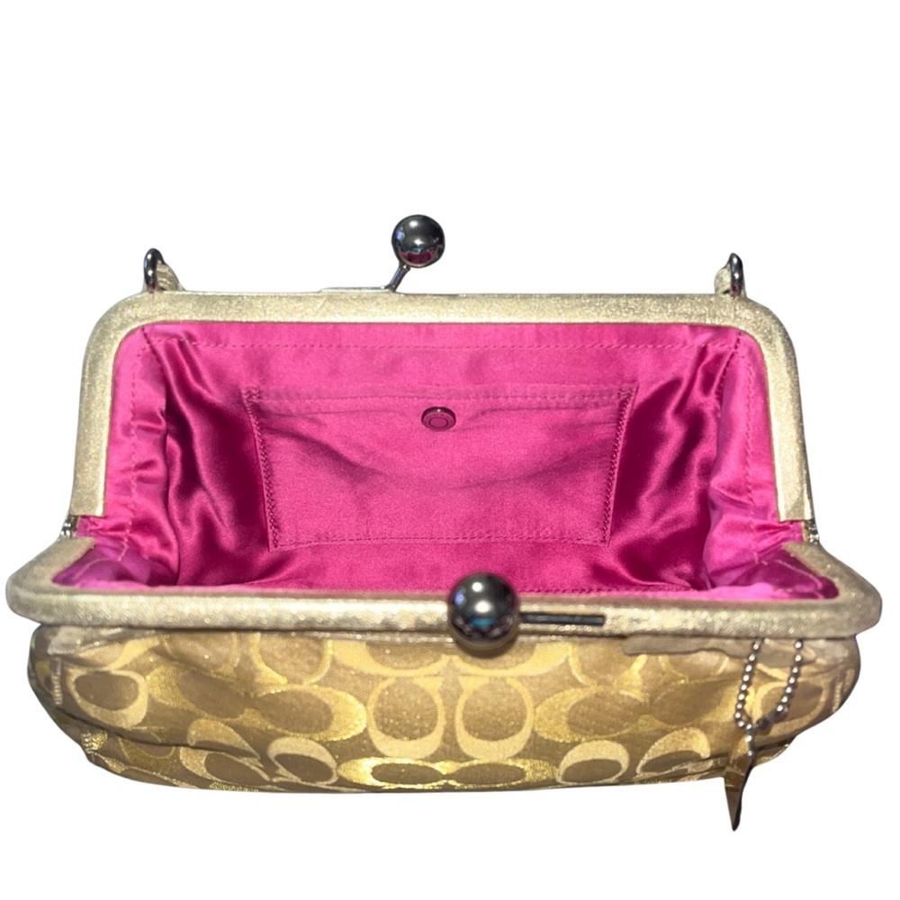Y2k Coach Vintage Gold Metallic “C”Signature Kiss-lock Frame Handbag, Charm - Picture 7 of 16